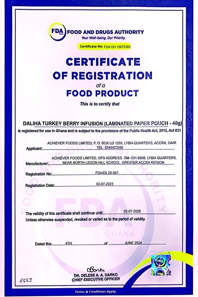 Daliha Foods FDA Certificate -Tea 2024